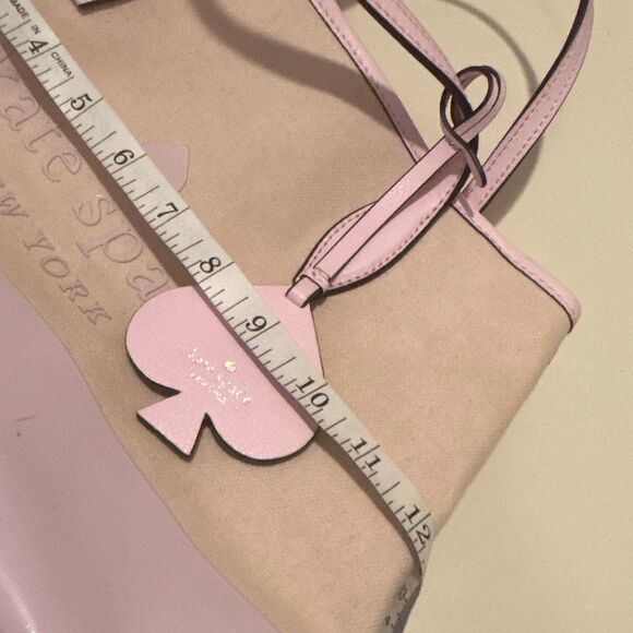Kate Spade Leather Trim Canvas Tote Bag Natural Pink Logo Preppy Barbiecore - Picture 14 of 16